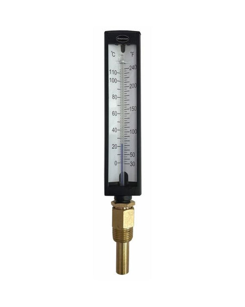 Brannan 200/802/1 | Industrial Liquid-in-Glass Thermometer | Angled, 100 mm, -5 to +80 °C/20 to 180 °F, 1/2 in NPT - generaltechuae