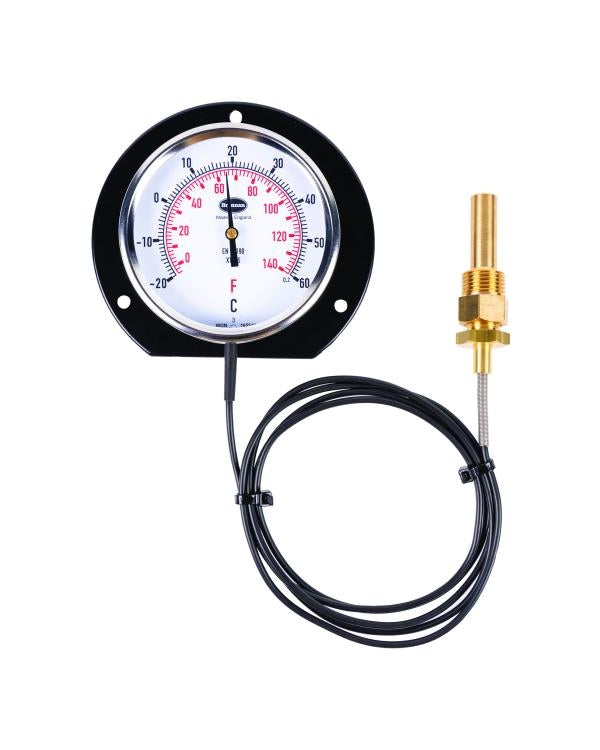 Brannan 91/956/2 | Remote Reading Dial Thermometer | 150 mm, bottom entry, 0 to +120 °C/°F, 5 m capillary, 200 mm stem - generaltechuae