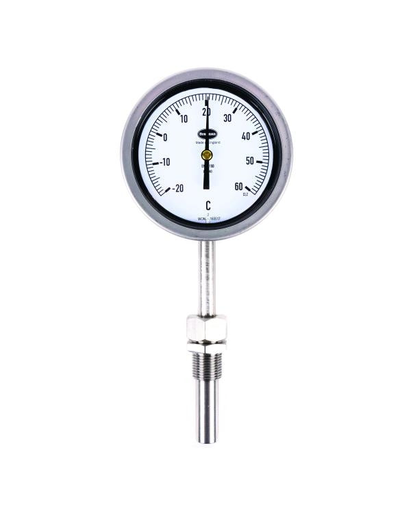 Brannan 300/692/0 | Liquid Expansion Dial Thermometer | 100 mm, 0 to +250 °C/°F, bottom entry, 250 mm stem, 150 mm pocket - generaltechuae