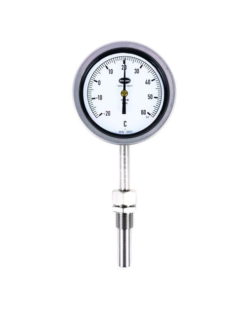 Brannan 300/646/0 | Liquid Expansion Dial Thermometer | 100 mm, 0 to +120 °C/°F, bottom entry, 140 mm stem, 100 mm pocket - generaltechuae