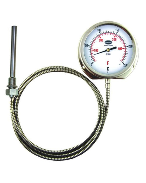 Brannan 312/625/1 | Remote Dial Thermometer | 100 mm dial, 1.5 m capillary, 0 to +120 °C, 140 mm stem, sliding union - generaltechuae (2)