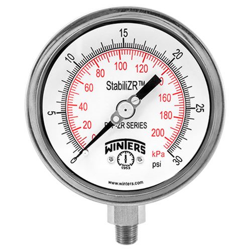 Winters PFP660ZRR1R11 | Premium Stainless Steel StabiliZR Gauge |  0-160 psi / 0-11 bar | 4” (100mm) Dial Display | ±1% Accuracy | 1/2” Bottom
